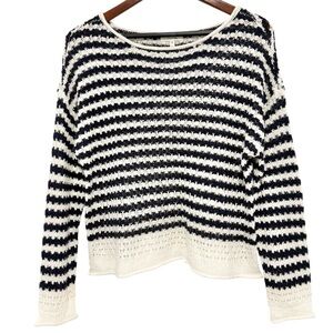 Maurices Open Stitch Nautical Navy White Stripe Boat Neck Sweater Medium